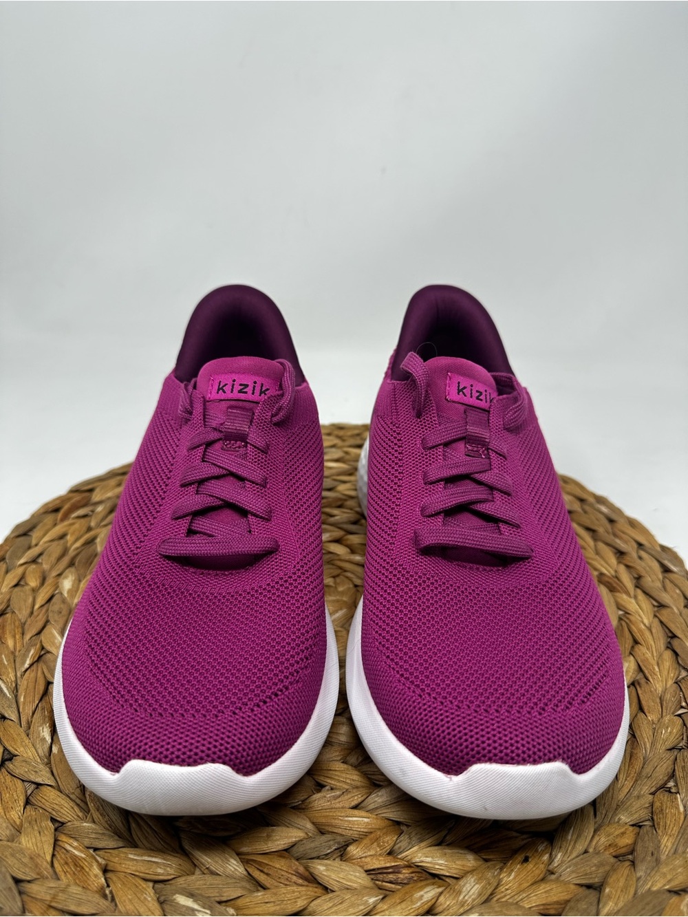 Kizik Athens Knit Hands Free Shoes Lace Up Sneakers Purple Magenta White - Picture 5 of 9